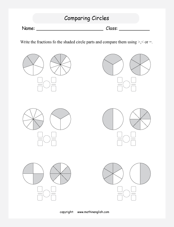 printable comparing and ordering fractions worksheets for kids in primary and elementary math class 