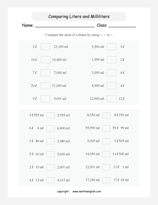 conversion of metric units of volume and capacity worksheets for primary math  