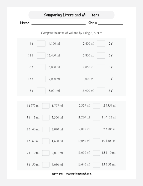 conversion of metric units of volume and capacity worksheets for primary math  