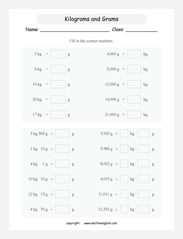 Grams To Kilograms Conversion Chart Pdf