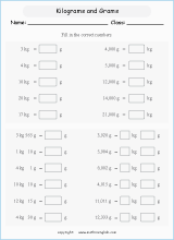 conversion of metric  units of mass worksheets for primary math  