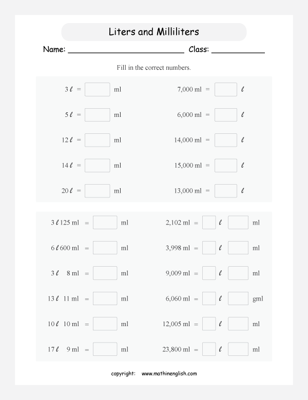 conversion of metric units of volume and capacity worksheets for primary math  