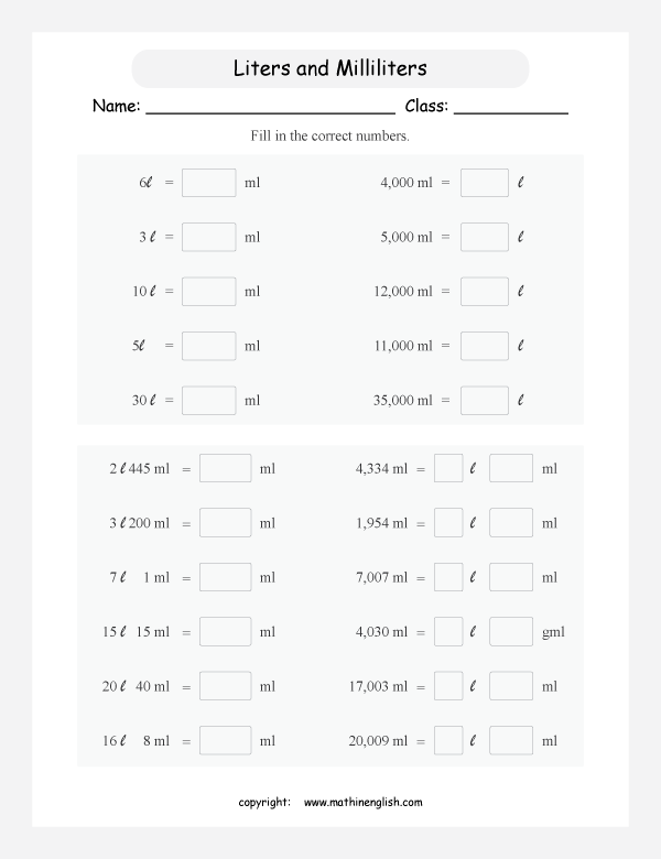 conversion of metric units of volume and capacity worksheets for primary math  