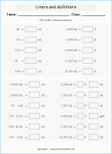 conversion of metric units of volume and capacity worksheets for primary math  