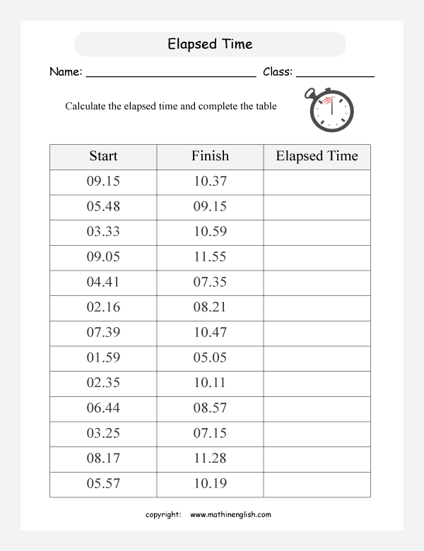 start finish and elapsed time worksheets for primary math