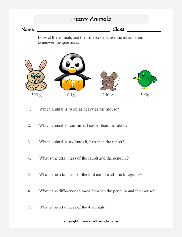 mass and weight word problem worksheets for primary math  