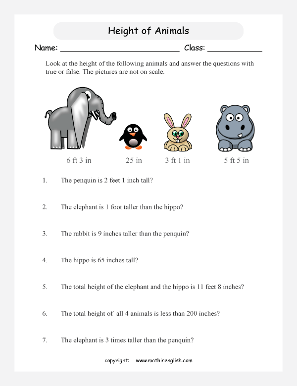 comparing length worksheets for primary math  