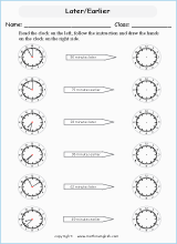 drawing hands on clocks worksheets for primary math