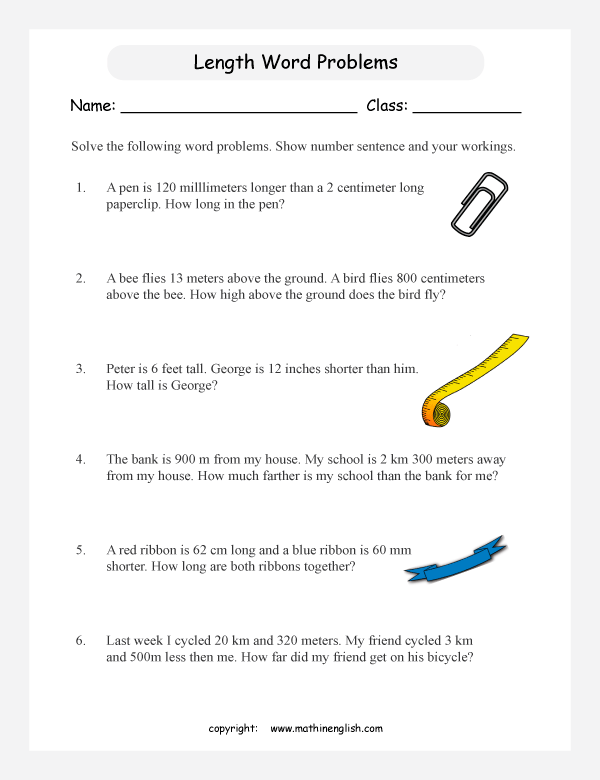 length and height word problem worksheets for primary math  