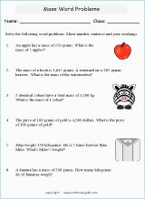 mass and weight word problem worksheets for primary math  