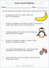 mass and weight word problem worksheets for primary math  