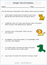 mass and weight word problem worksheets for primary math  