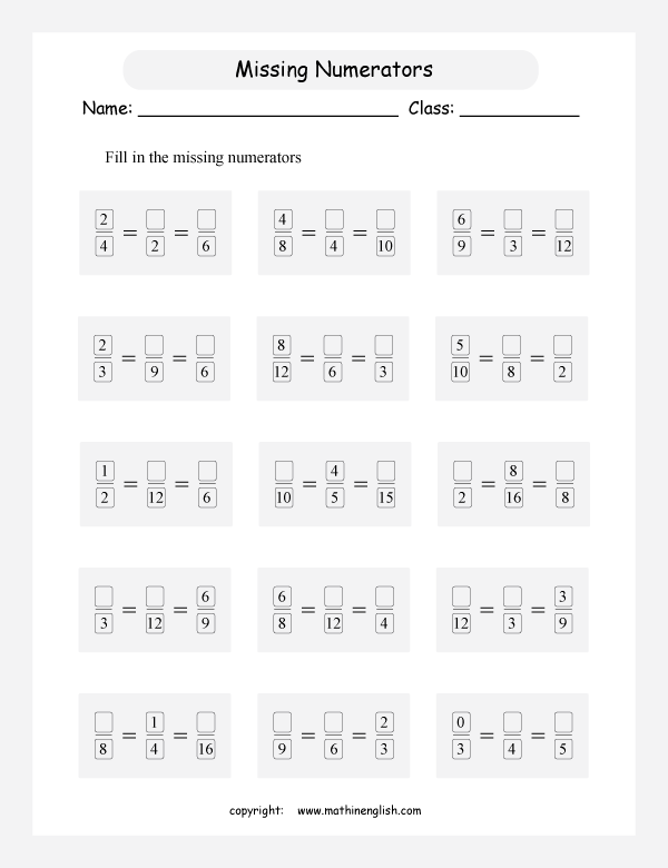 printable equivalent and like fractions worksheets for kids in primary and elementary math class 