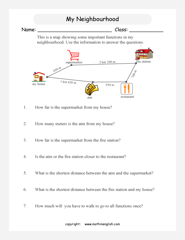 distance and maps worksheets for primary math  