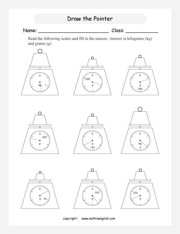 measuring mass worksheets for primary math  