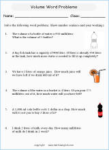 volume and capacity word problems worksheets for primary math