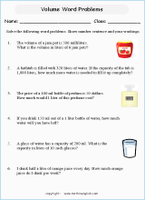 volume and capacity word problems worksheets for primary math