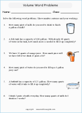 volume and capacity word problems worksheets for primary math