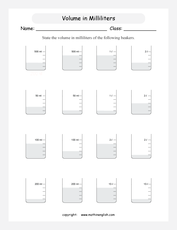 measuring volume and capacity worksheets for primary math  