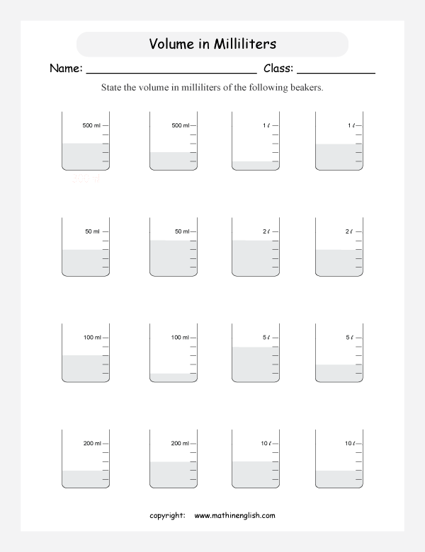 measuring volume and capacity worksheets for primary math  