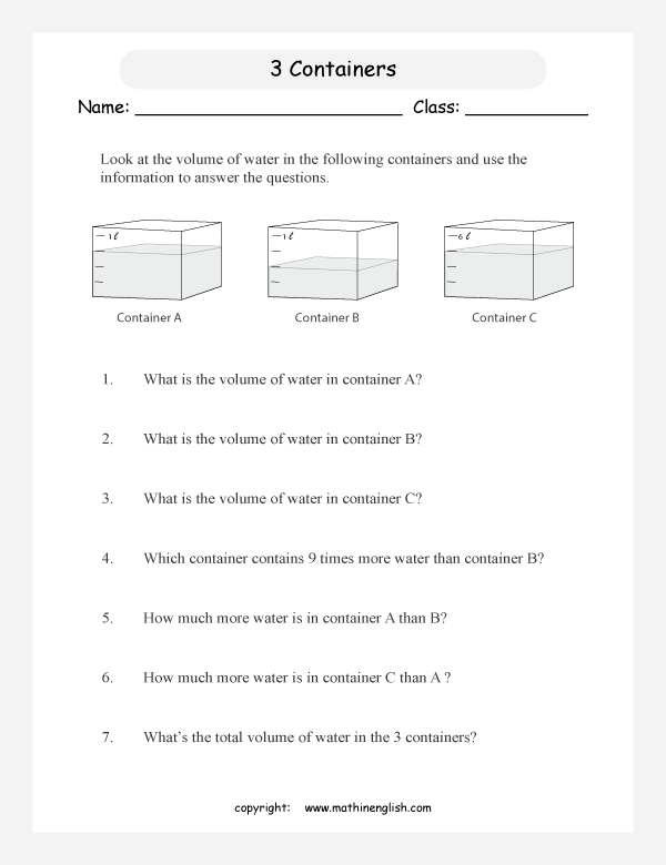 measuring volume and capacity worksheets for primary math  