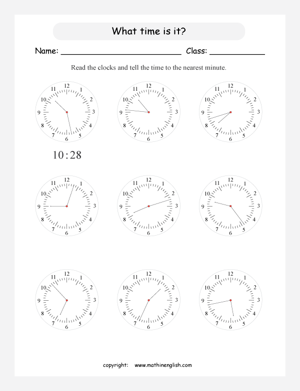 telling time worksheets for primary math