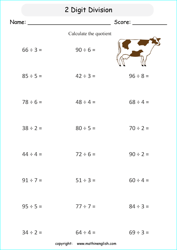 Dividing 2 Digit Numbers Worksheet