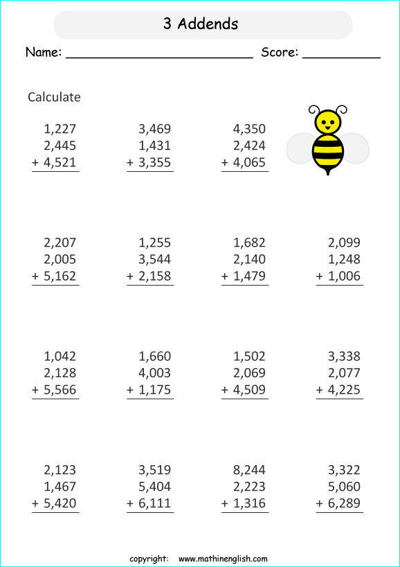 printable math addition large numbers worksheets