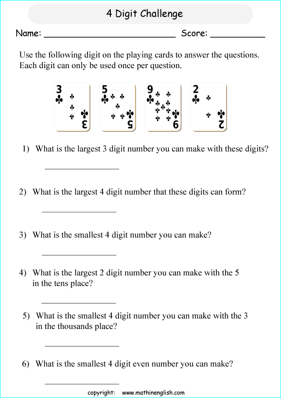 printable math place value of 4 digit number worksheets for kids in primary and elementary math class 