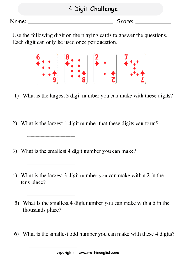 printable math place value of 4 digit number worksheets for kids in primary and elementary math class 