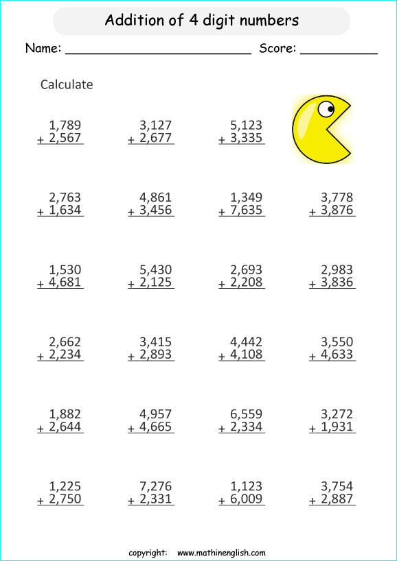 printable math addition large numbers worksheets