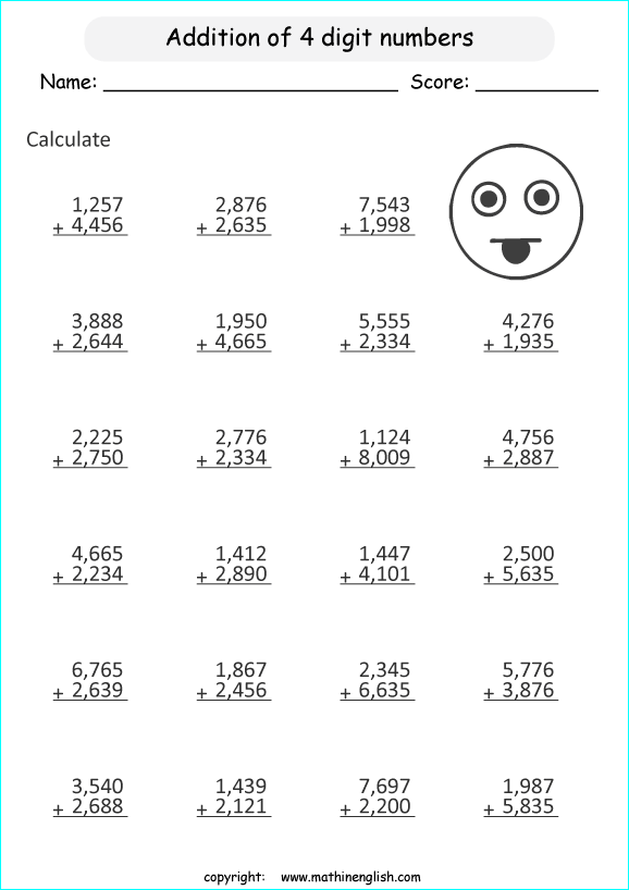 printable math addition large numbers worksheets