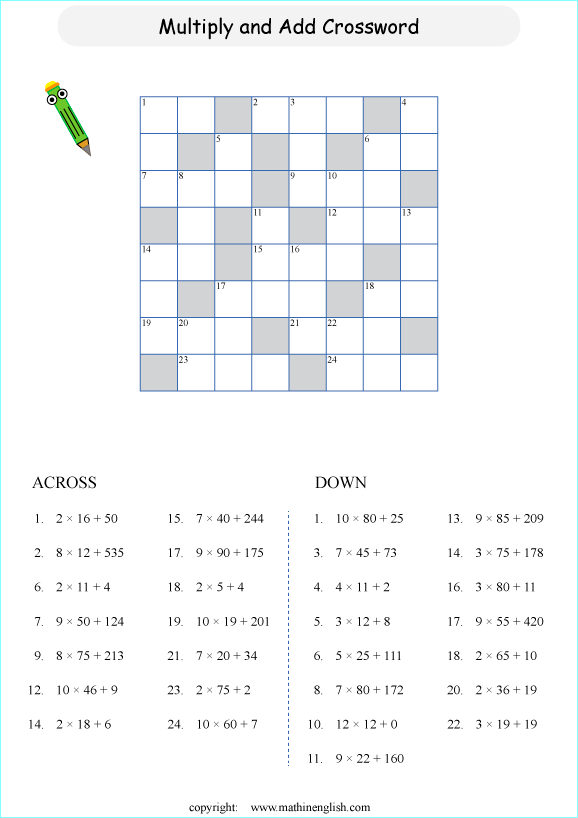 printable math addition crosswords worksheets