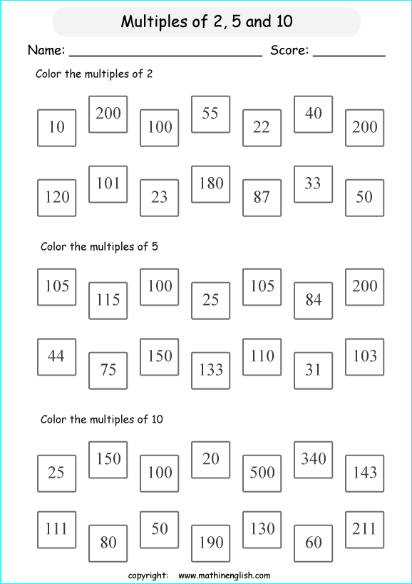 listing multilpes and factors worksheets for grade 1 to 6 