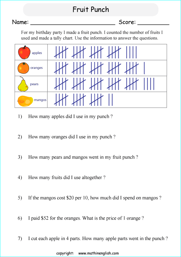 Tally Chart Worksheets Grade 5