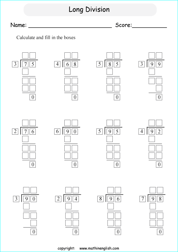 printable math division of 2 digits worksheets for kids in primary and elementary math class 