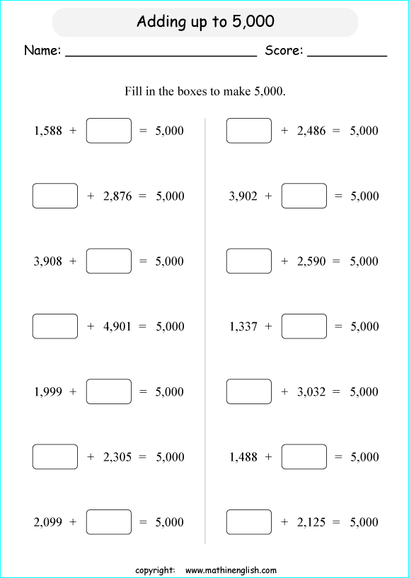 printable math addition large numbers worksheets