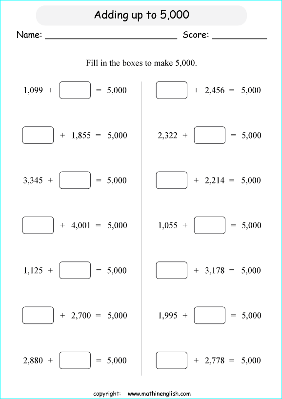 printable math addition large numbers worksheets