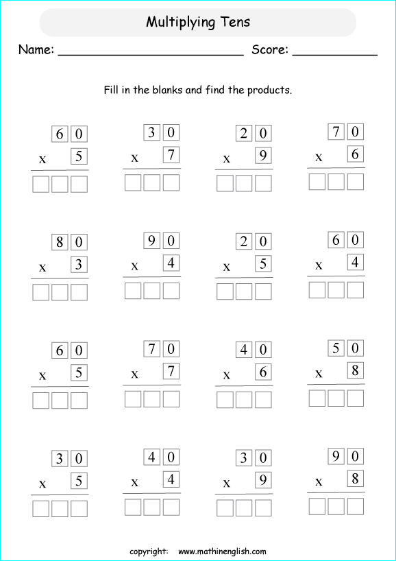 printable math multiplication 2 digits by 1 digit worksheets for kids in primary and elementary math class 