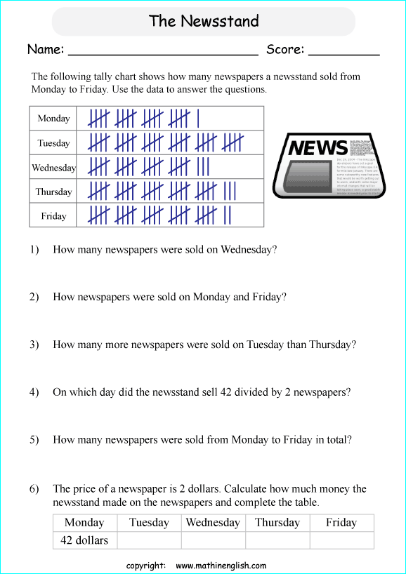 Tally Chart Worksheets Grade 4