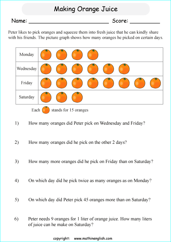 reading pictographs worksheets for primary math