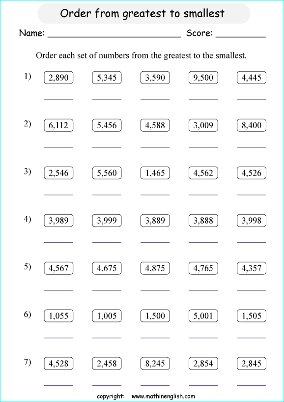 printable math comparing and ordering up to 10,000 worksheets for kids in primary and elementary math class 