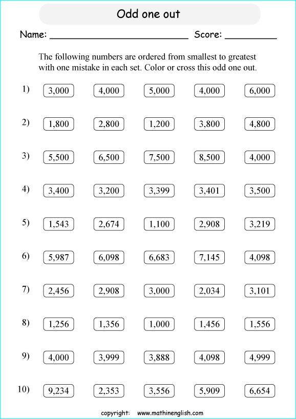 printable math comparing and ordering up to 10,000 worksheets for kids in primary and elementary math class 