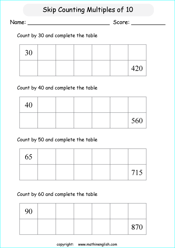 multiples of 10 printable grade 3 math worksheet