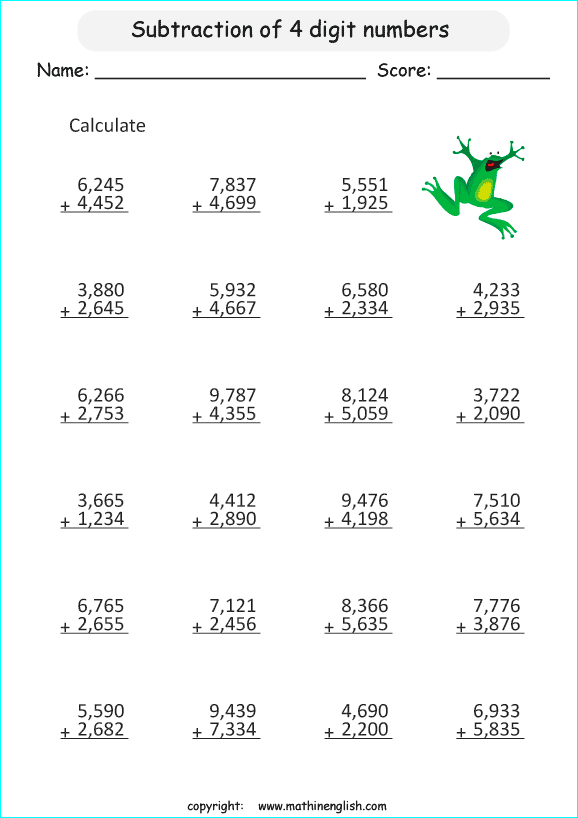 printable math 4 and 5 digit subtraction worksheets for kids in primary and elementary math class 