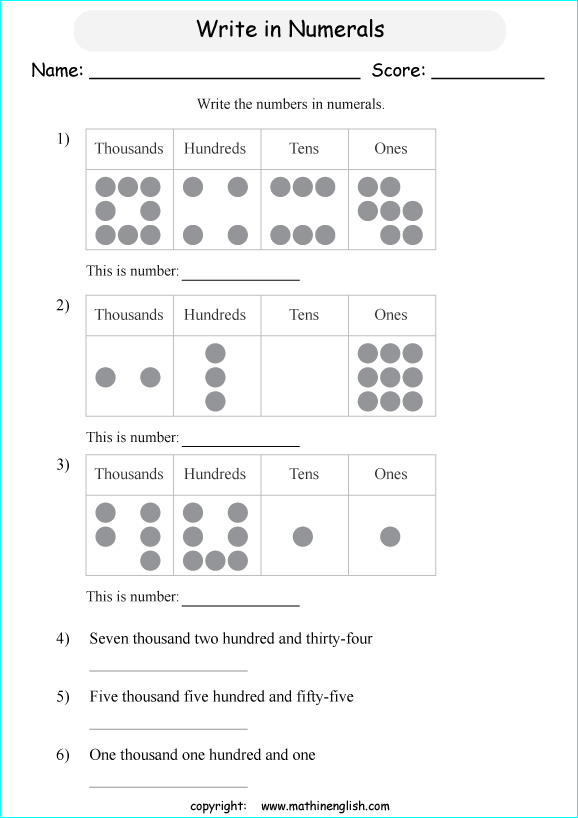 printable math writing and spelling large numbers worksheets