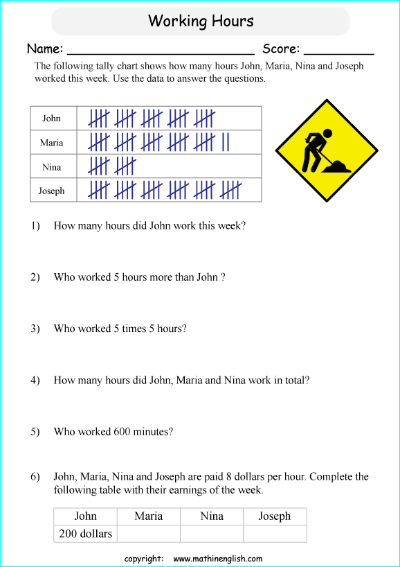 tally chart worksheets for primary math students