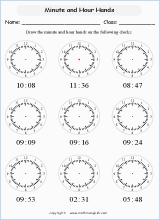 drawing hands on clocks worksheets for primary math