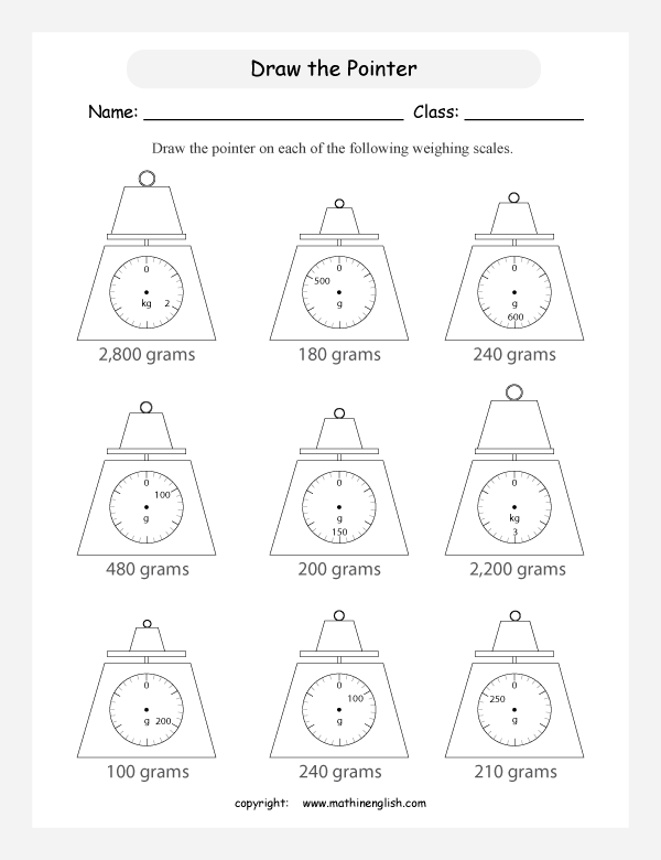 measuring mass worksheets for primary math  