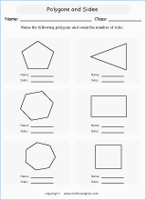 polygon shapes geometry math worksheets for primary math class 